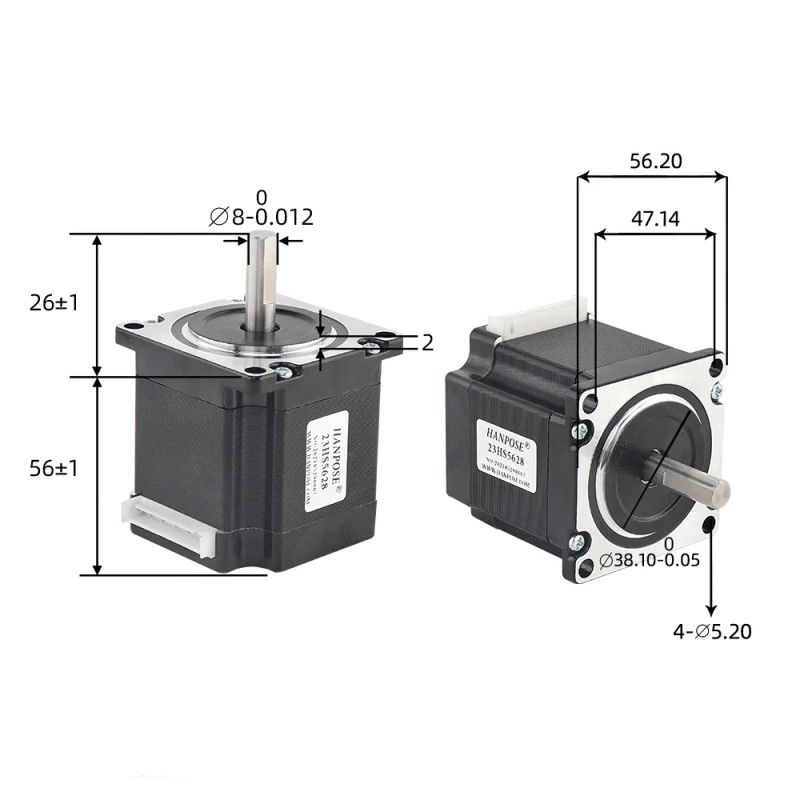 Кроковий двигун HANPOSE Nema 23 (23HS5628) вал 8мм