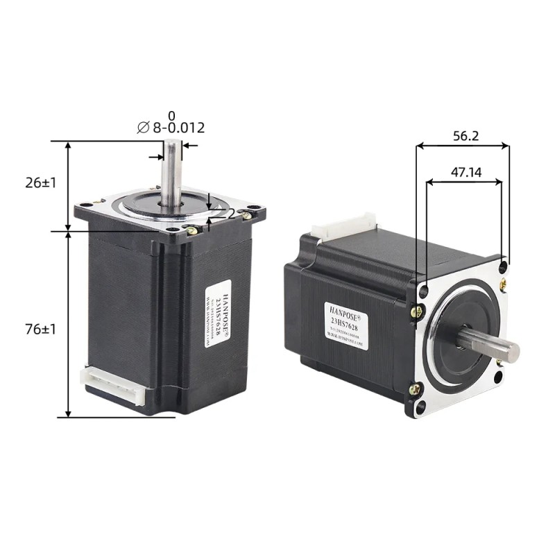 Кроковий двигун HANPOSE Nema 23 (23HS7628) вал 8мм