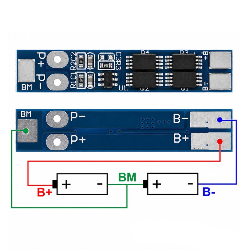 BMS контролер 2S 8A для Li-Ion акумуляторів