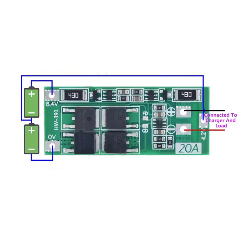 BMS контролер 2S 20A для Li-Ion акумуляторів з балансуванням