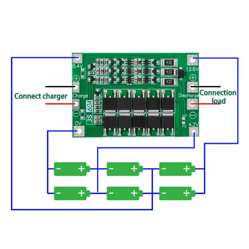 BMS контроллер 3S 60A для Li-Ion аккумуляторов с балансировкой