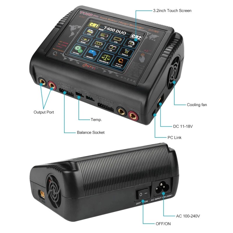Зарядний пристрій HTRC T400 Pro DUO 400W 12A 1-6S